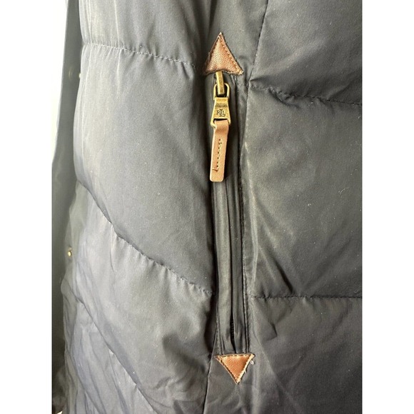 *Flaw Lauren Ralph Lauren Faux Fur Down Coat Black Faux Leather Trim Sherpa XXL - Picture 11 of 16